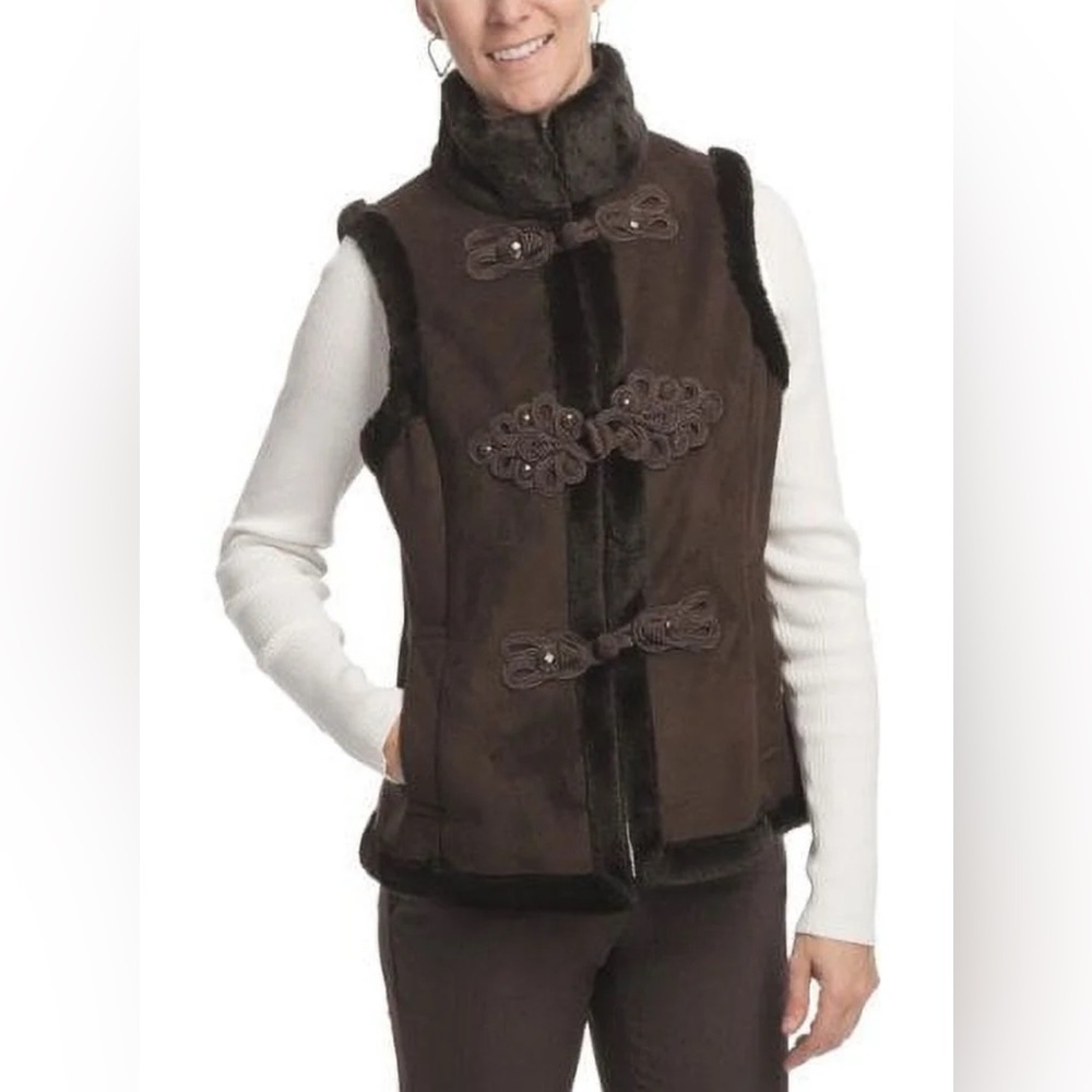 Elegant Brown Sleeveless Vest Faux Fur for Women Sz. M